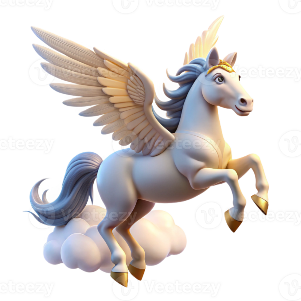 magnificent vintage A graceful pegasus soaring through the clouds, illuminated by sunlight, in a majestic fantasy style authentic png