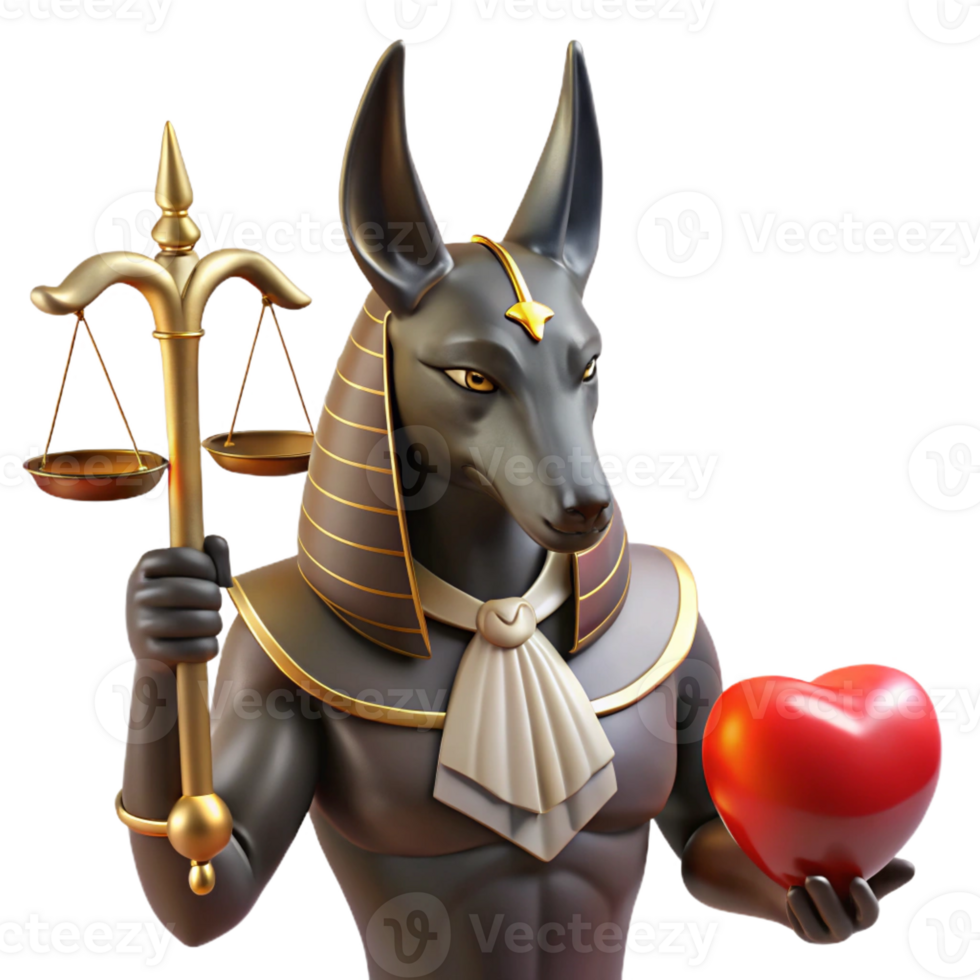 beautiful abstract A stoic Anubis weighing the heart of a soul against the feather of Ma'at. Dramatic, shadowy lighting. Egyptian art style authentic png