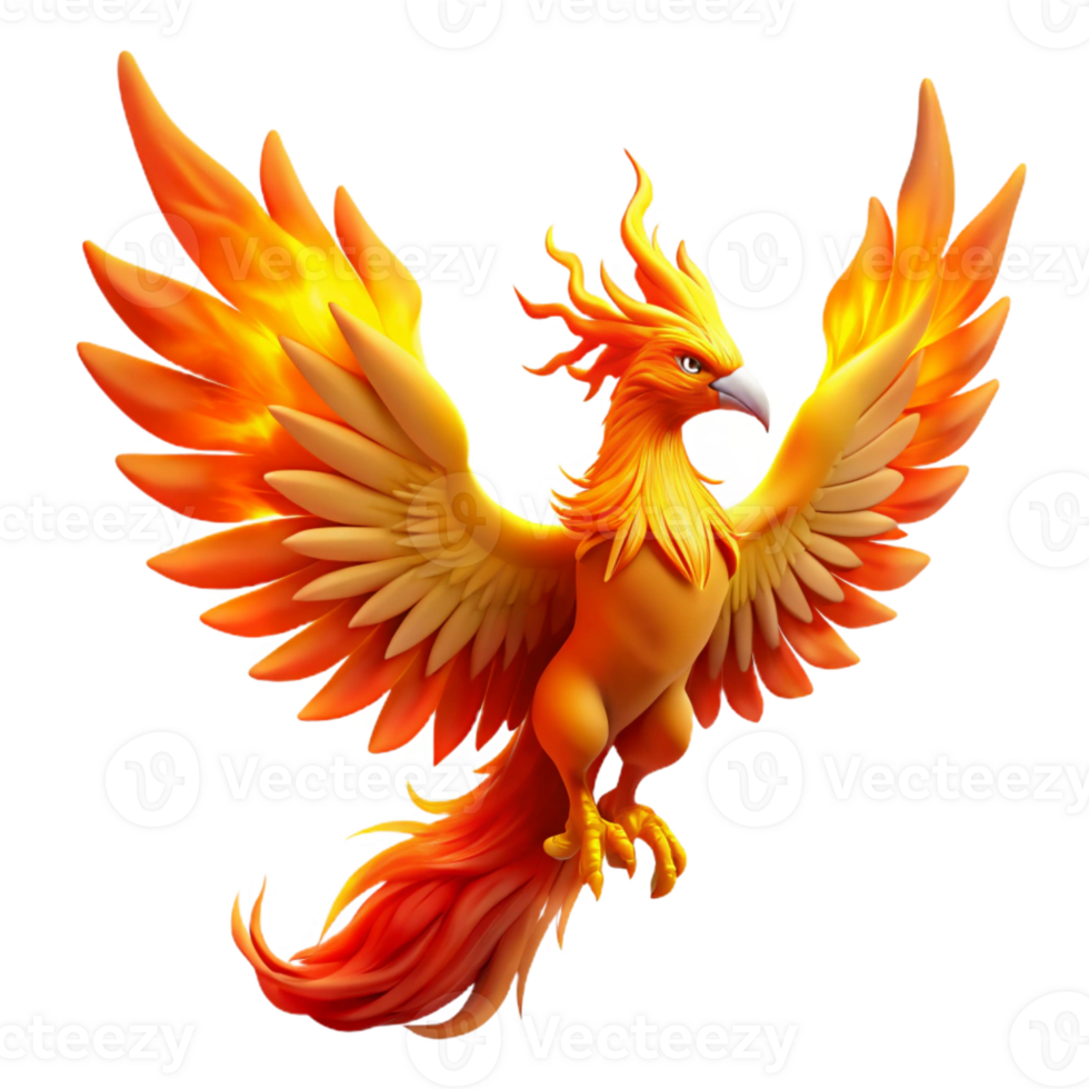 extraordinary abstract A majestic phoenix rising from the ashes, its feathers ablaze with fiery colors, illuminating the surrounding darkness. Dramatic backlighting. Mythological style authentic png
