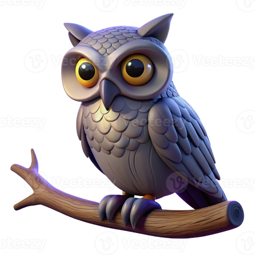 wonderful modern A wise old owl perched on a gnarled branch, deep twilight lighting, realistic photography style authentic png