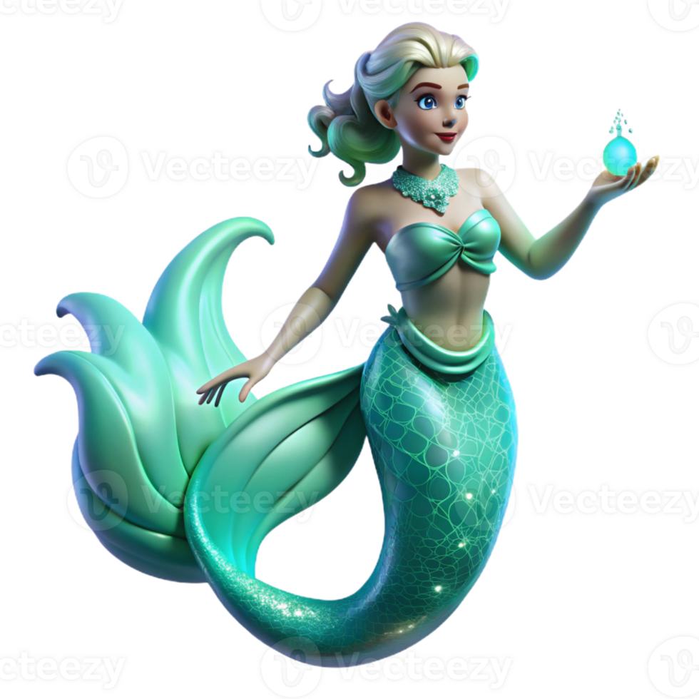 vibrant contemporary A beautiful siren, luring sailors with an enchanting melody, her tail shimmering in the turquoise water, lit by underwater bioluminescence, in a fantasy art style genuine png