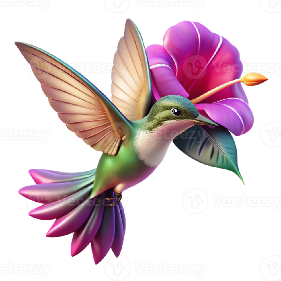 wonderful abstract A hummingbird hovering near a vibrant fuchsia flower, iridescent feathers, soft golden hour lighting, nature photography style authentic png
