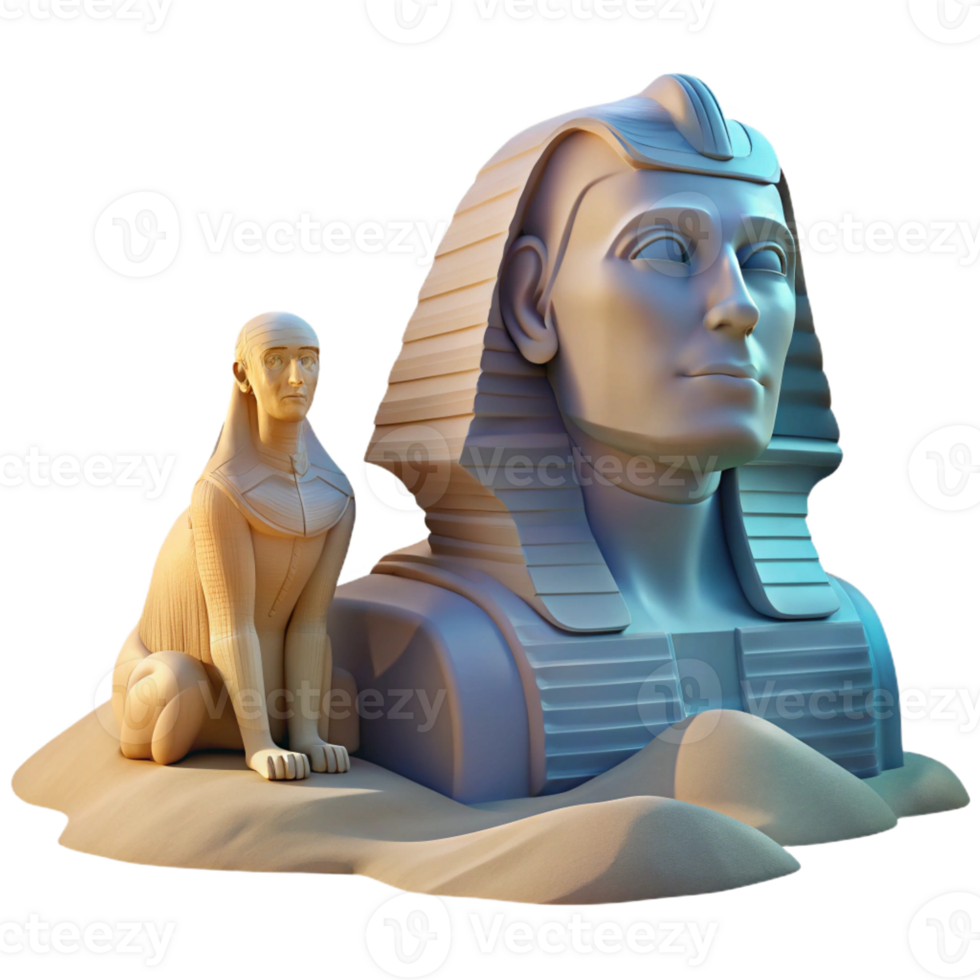 magnificent traditional A mysterious sphinx with a lion's body and a human head, gazing into the distance, soft desert lighting, enigmatic and mystical style authentic png