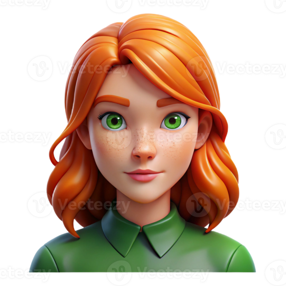 beautiful modern Portrait of a young woman with fiery red hair, freckles, and piercing green eyes, lit by a soft Rembrandt light, painted in the style of pre-Raphaelite art high resolution png