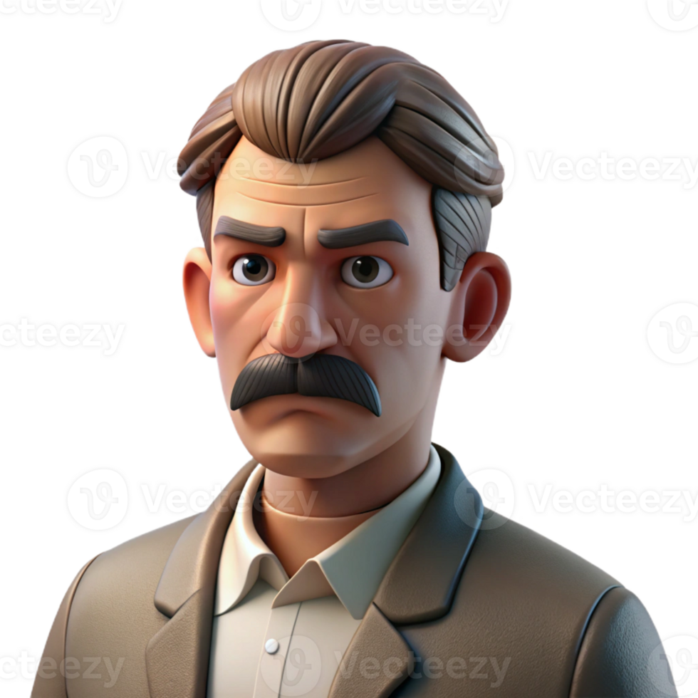 extraordinary minimalist Portrait of a middle-aged man with a handlebar mustache and a stern expression, lit by a dramatic side light, in a vintage photographic style 4K png