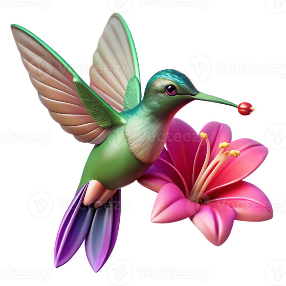 extraordinary vintage A hummingbird hovering in mid-air, wings blurred in motion, sipping nectar from a vibrant fuchsia flower, with a dynamic painting style genuine png
