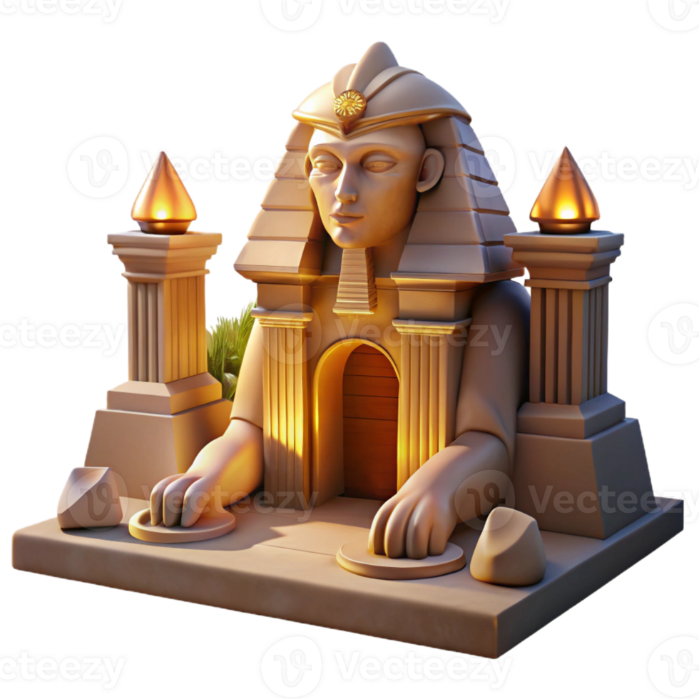 elegant minimalist A mysterious sphinx guarding an ancient temple, its gaze fixed on the horizon. Egyptian-inspired style, warm lighting premium png