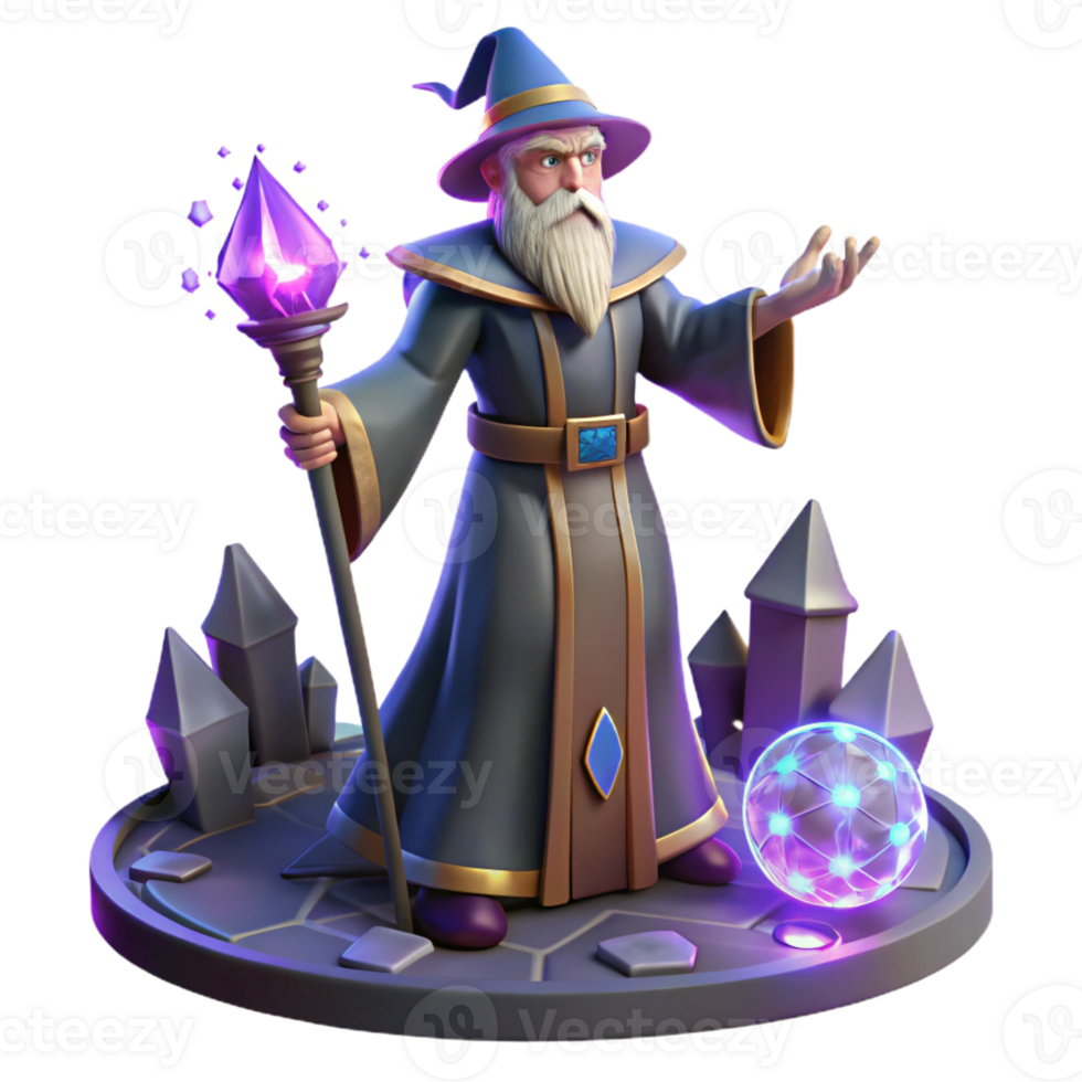 magnificent modern A powerful wizard casting a spell in a mystical chamber, illuminated by magical runes, in a high fantasy style original png