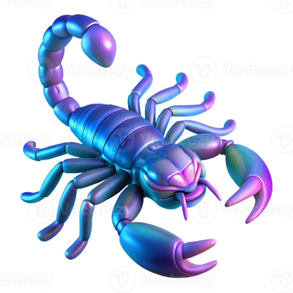 extraordinary classic A scorpion glowing under UV light, dark background, vibrant and otherworldly style exclusive png