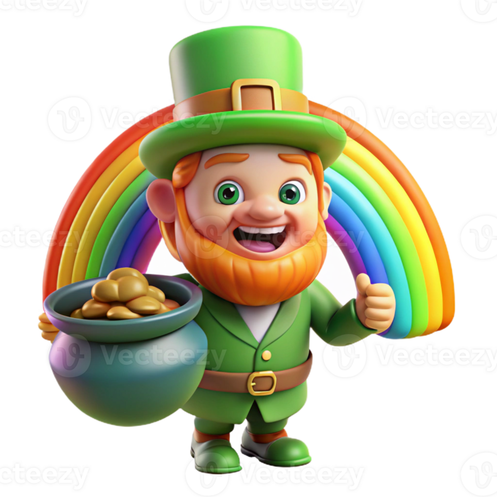 extraordinary classic A mischievous leprechaun with a pot of gold, hiding at the end of a rainbow. Vibrant, magical lighting. Irish folklore style exclusive png