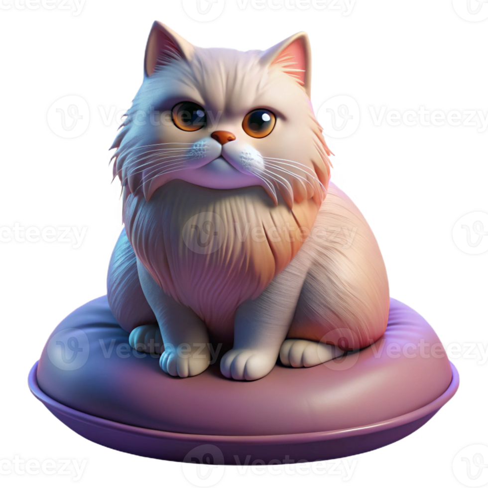 impressive traditional A grumpy Persian cat perched on a velvet cushion, illuminated by a soft, ambient light, in a photorealistic style genuine png