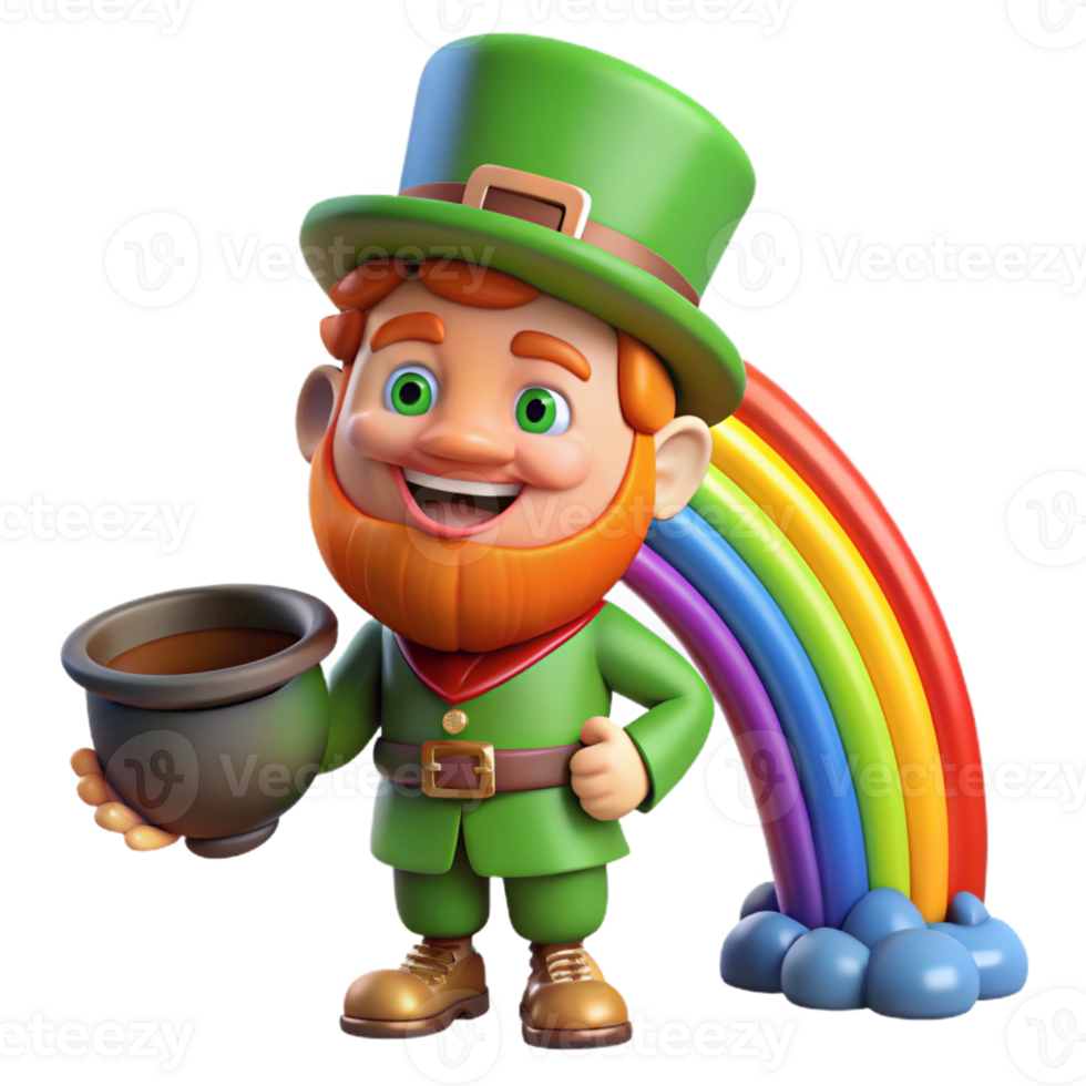 magnificent abstract A mischievous leprechaun with a pot of gold, hiding at the end of a rainbow. Vibrant, magical lighting. Irish folklore style detailed png