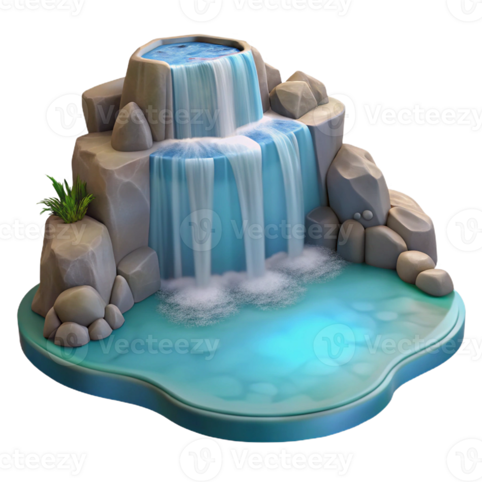 serene minimalist A cascading waterfall plunging into a crystal-clear pool, misty lighting, serene style premium png