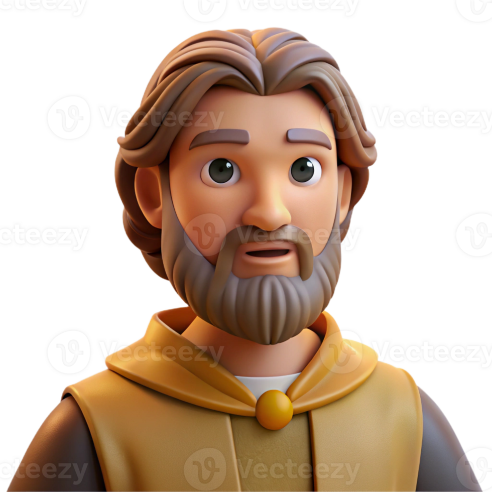 stunning minimalist Portrait of a man with a long beard and kind eyes, wearing a simple tunic, lit by a warm, golden light, in a Renaissance style authentic png