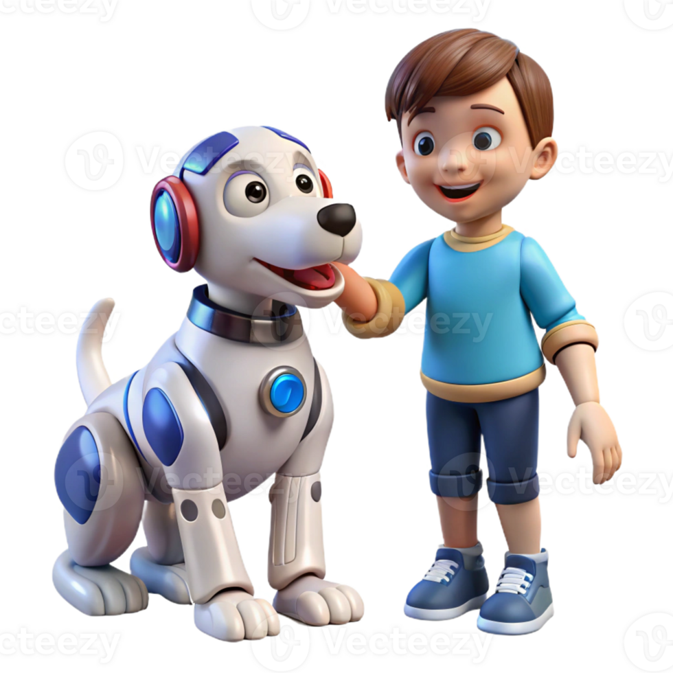 wonderful contemporary A robotic dog interacting with a child, friendly and playful, family-friendly theme 4K png