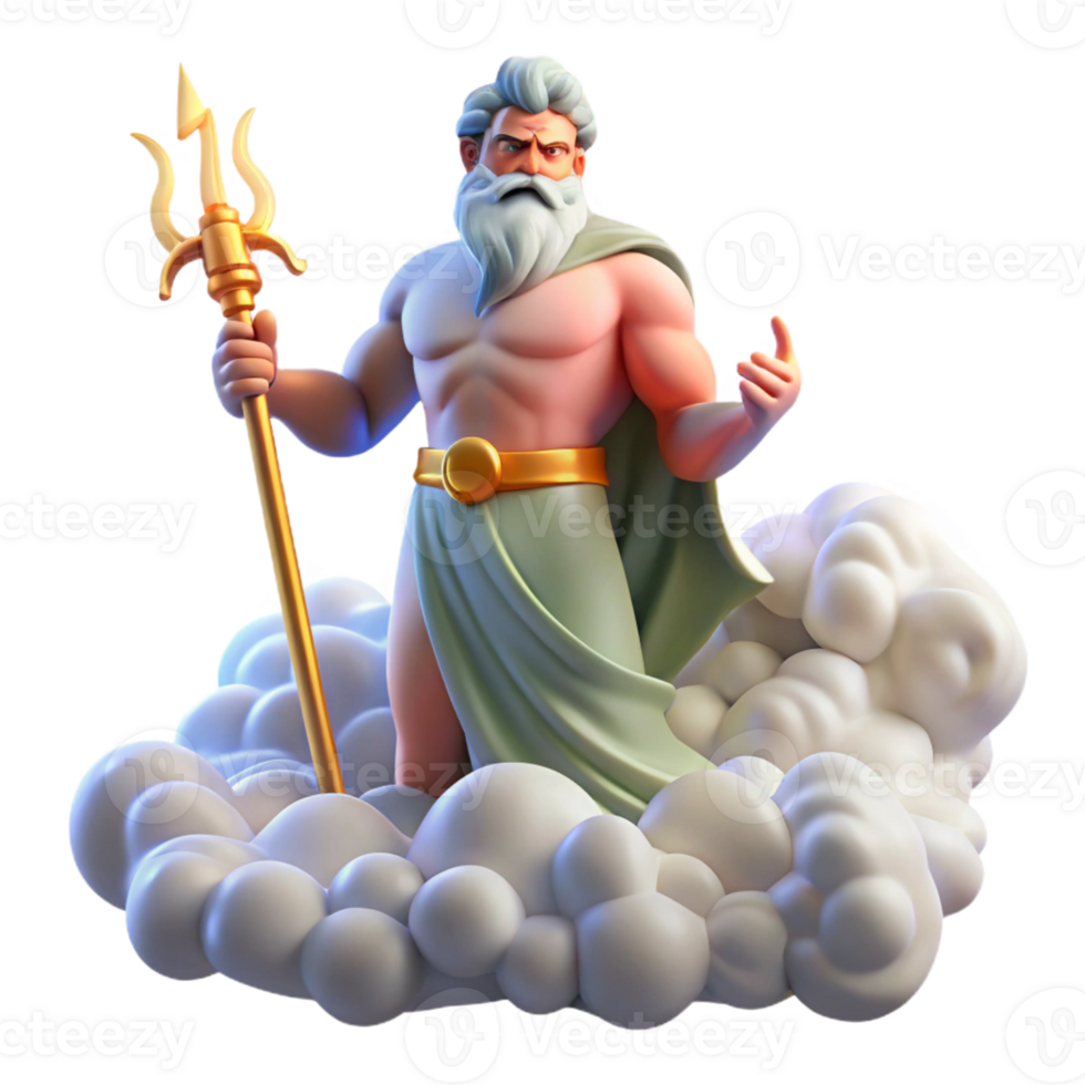 impressive contemporary A powerful Zeus wielding a lightning bolt, standing atop Mount Olympus surrounded by swirling clouds. Classical style. Divine, glowing lighting detailed png