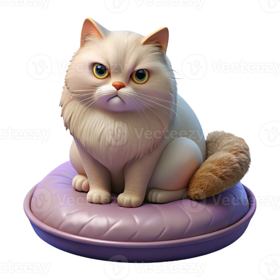 stunning abstract A grumpy Persian cat perched on a velvet cushion, illuminated by a soft, ambient light, in a photorealistic style professional png