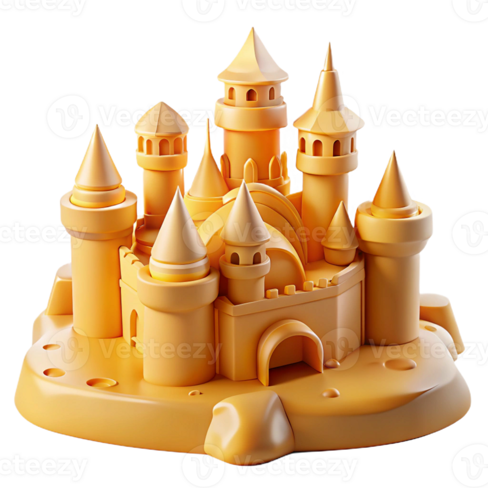 Sandcastle city, intricate towers and walls, warm golden light, surreal style png