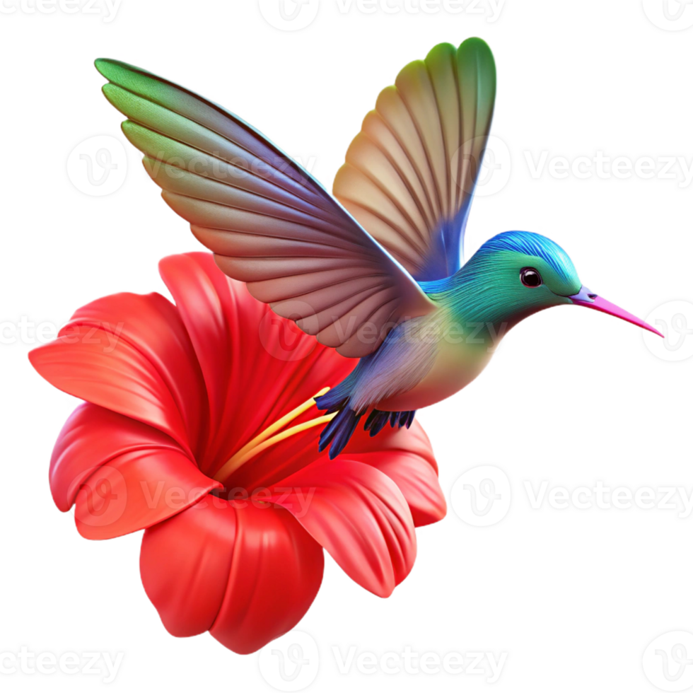 stunning vintage A vibrant hummingbird hovering over a bright red hibiscus flower, wings a blur of motion, captured in macro detail. Photorealistic style genuine png