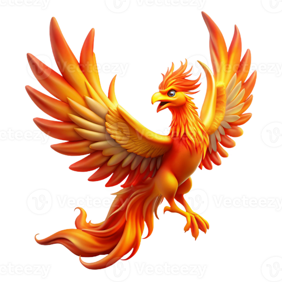 extraordinary classic A majestic phoenix with fiery plumage, rising from the ashes. Dramatic, vibrant lighting, mythological fantasy style authentic png