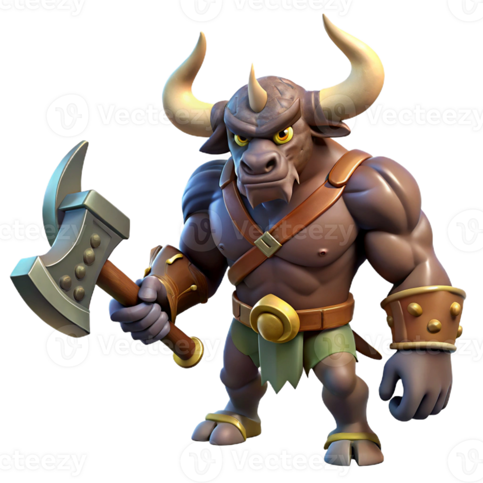 extraordinary abstract A fearsome minotaur with a bull's head and a human's body, wielding a giant axe, dramatic backlighting, dark fantasy style 4K png