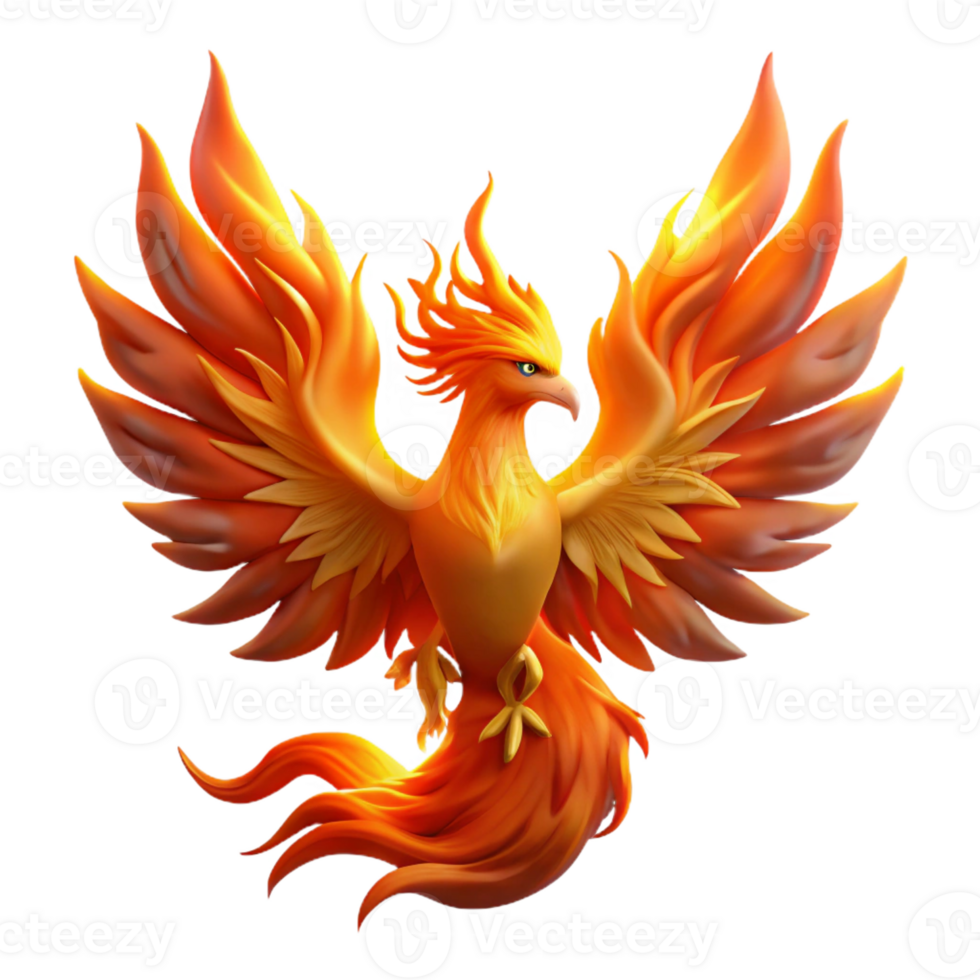 serene minimalist A majestic phoenix rising from the ashes, its feathers ablaze with fiery colors, illuminating the surrounding darkness. Dramatic backlighting. Mythological style genuine png
