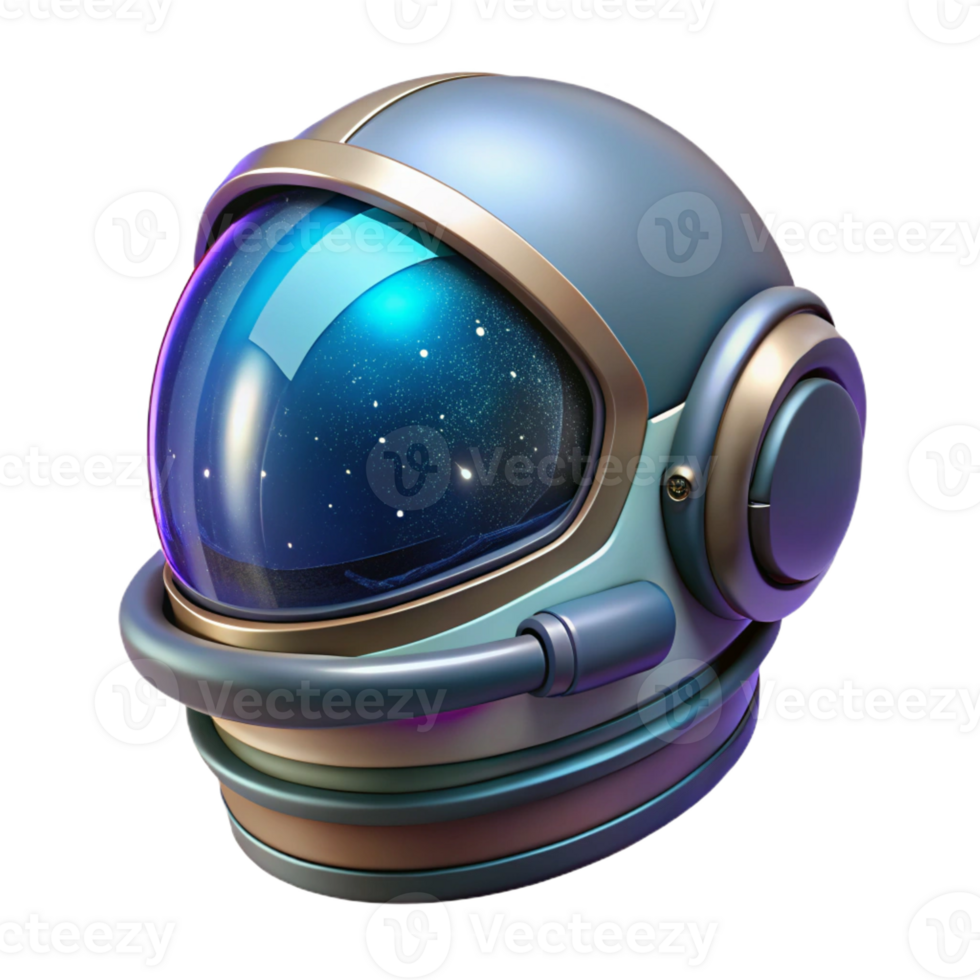 extraordinary vintage A close-up of a futuristic helmet with a transparent visor, reflecting a nebula and distant stars. Space opera style high quality png