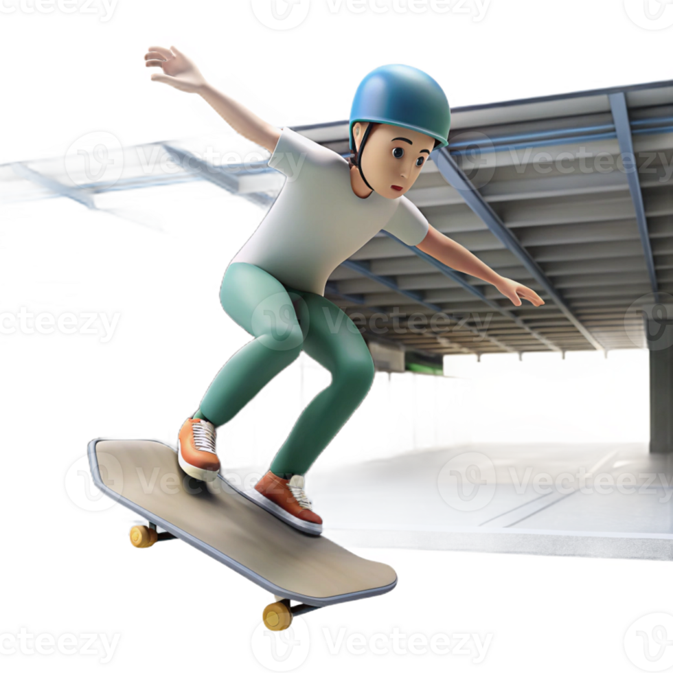 stunning contemporary A skateboarder performing a trick in an abandoned parking garage, gritty style, low-key lighting original png