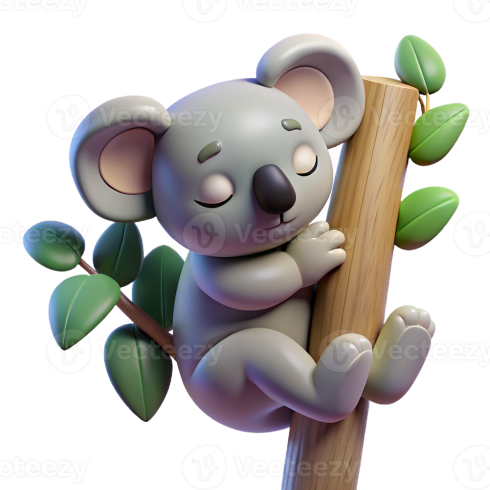 stunning abstract A sleepy koala clinging to a eucalyptus tree, soft, diffused lighting creating a peaceful atmosphere. Photorealistic style with soft focus genuine png