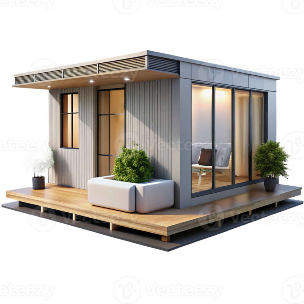 stunning contemporary Prefabricated modular home, minimalist design, sustainable materials, natural light, modern style professional png