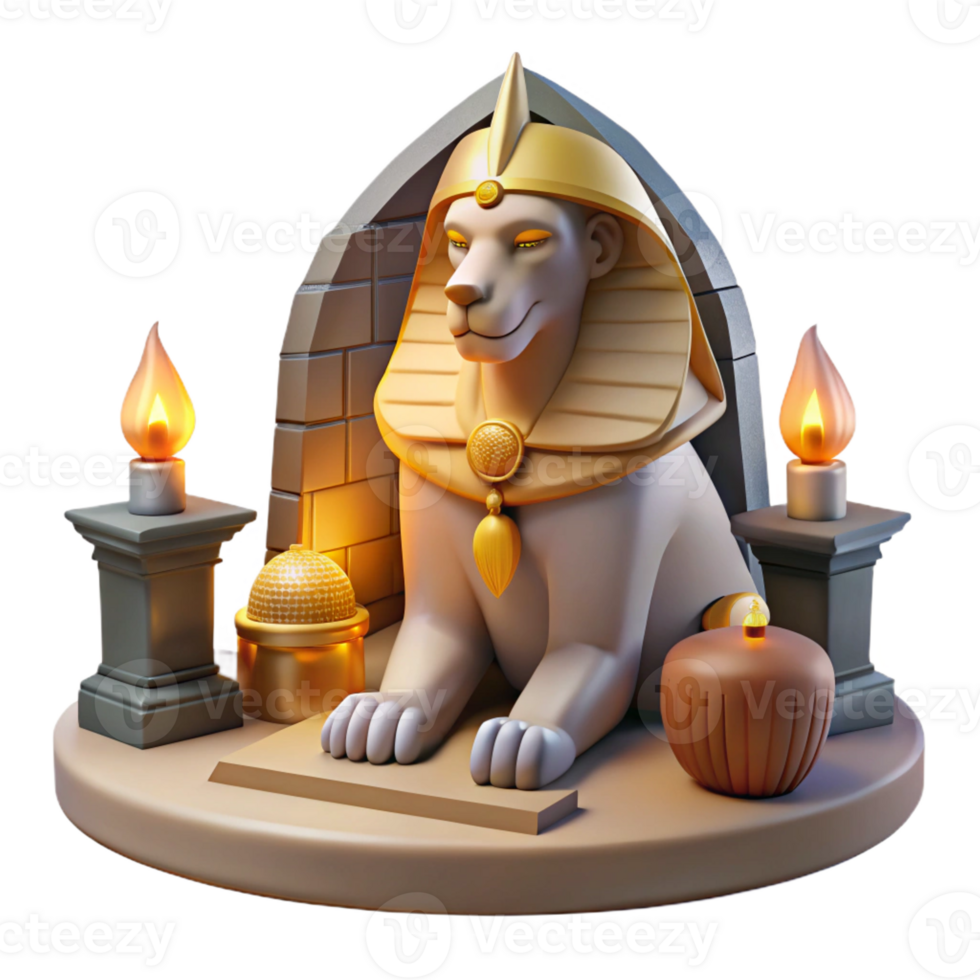 wonderful artistic A mysterious sphinx with the body of a lion and the head of a human, guarding a hidden tomb, illuminated by the dim light of torches. Egyptian style original png