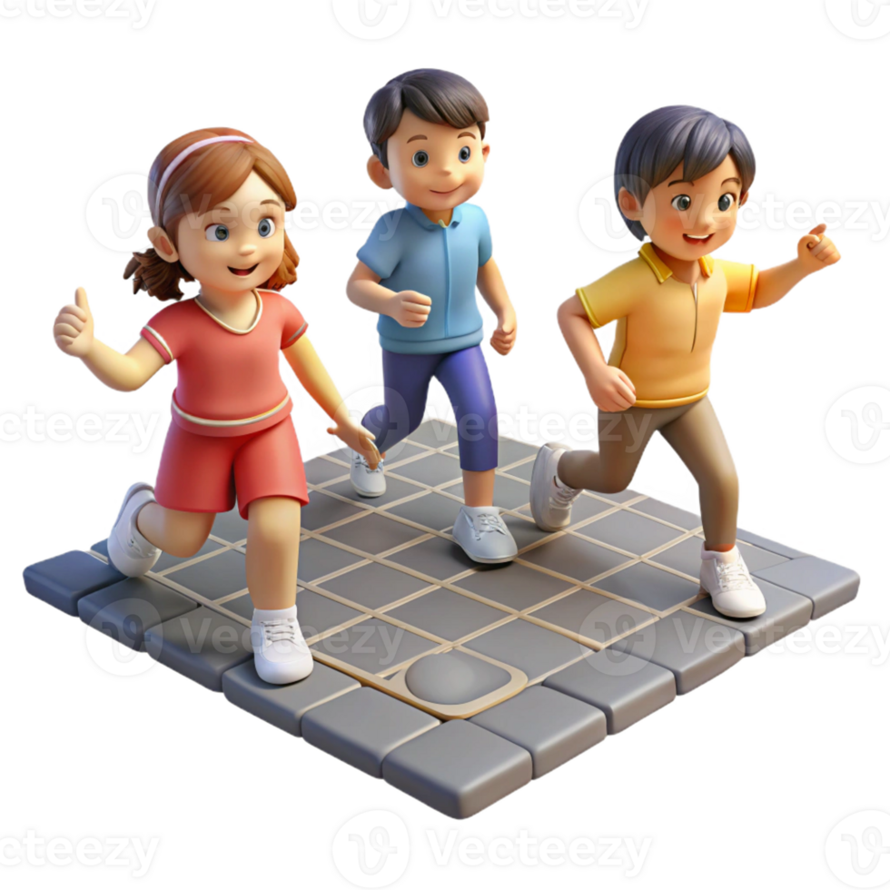 magnificent abstract A group of children playing hopscotch on a cracked sidewalk, nostalgic style, warm afternoon light high resolution png