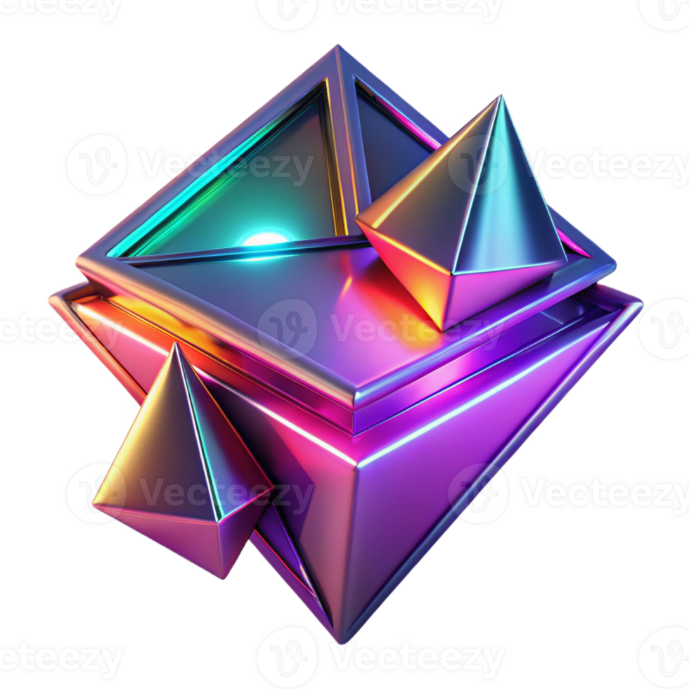 vibrante clássico fraturado geométrico formas dentro vibrante néon matizes, com afiado, contrastante sombras fundida de uma escondido luz fonte, dentro uma retro-futurista, synthwave estilo profissional png