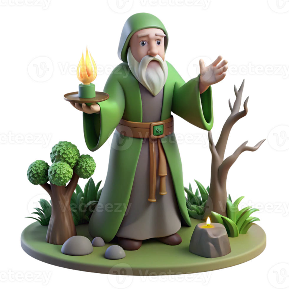 elegant creative A wise old druid performing a ritual in a sacred grove. Soft, dappled sunlight. Celtic art style original png