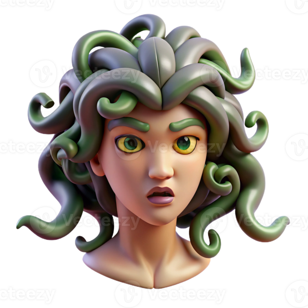 impressive traditional A fearsome Medusa with snakes for hair and a gaze that turns onlookers to stone. Baroque style. Dramatic, contrasting lighting detailed png