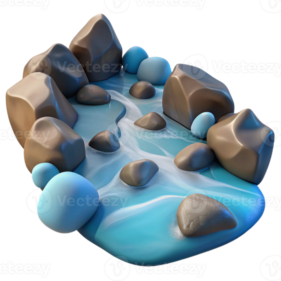 elegant rustic A crystal-clear mountain stream flowing over smooth, colorful stones, photorealistic style premium png