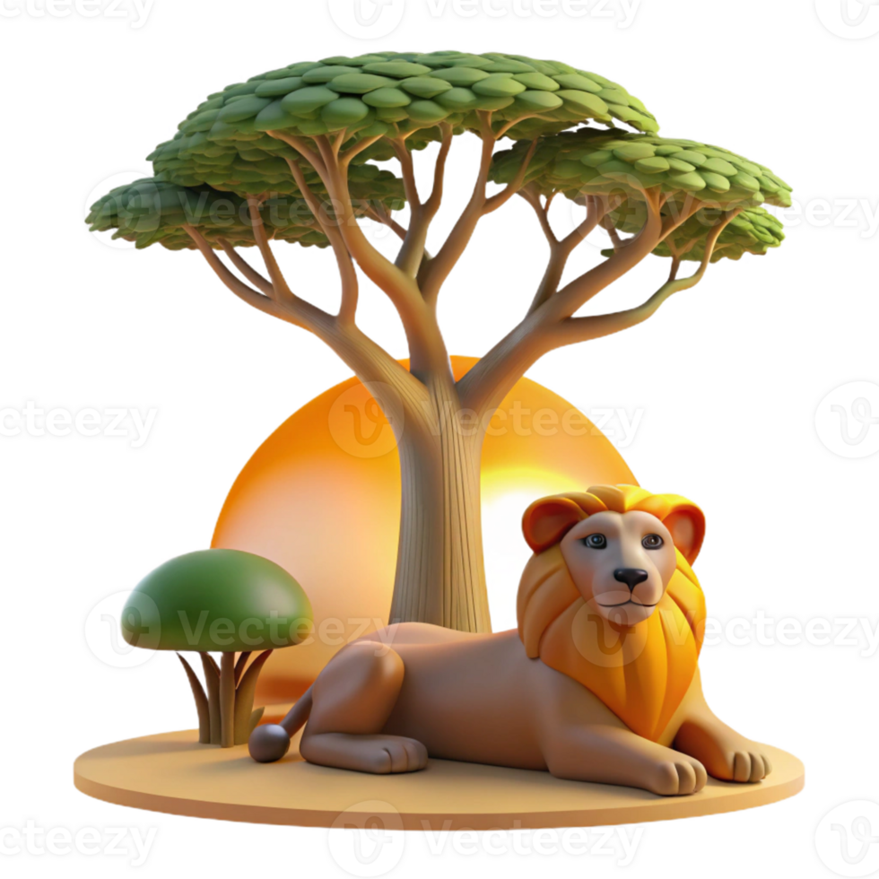 beautiful artistic A regal lion pride resting under the shade of a baobab tree, golden hour lighting, National Geographic style authentic png