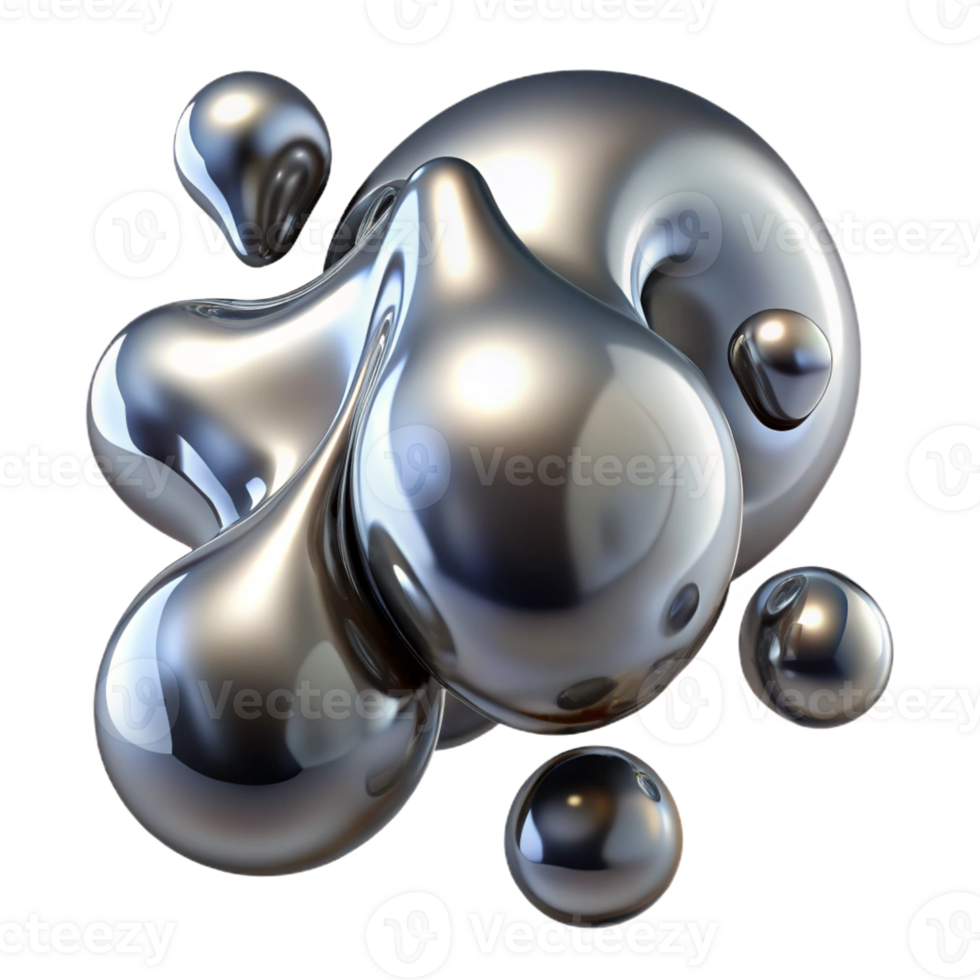 serene vintage Liquid metal droplets merging and separating, reflecting a distorted, fragmented image of the surrounding space, in an abstract expressionist style genuine png