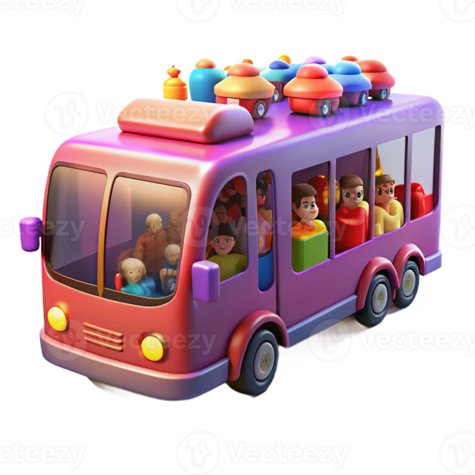 beautiful creative A cartoon bus driving through a busy city, vibrant city lights and bustling crowds illuminating the scene, drawn in a energetic and lively cartoon style high resolution png