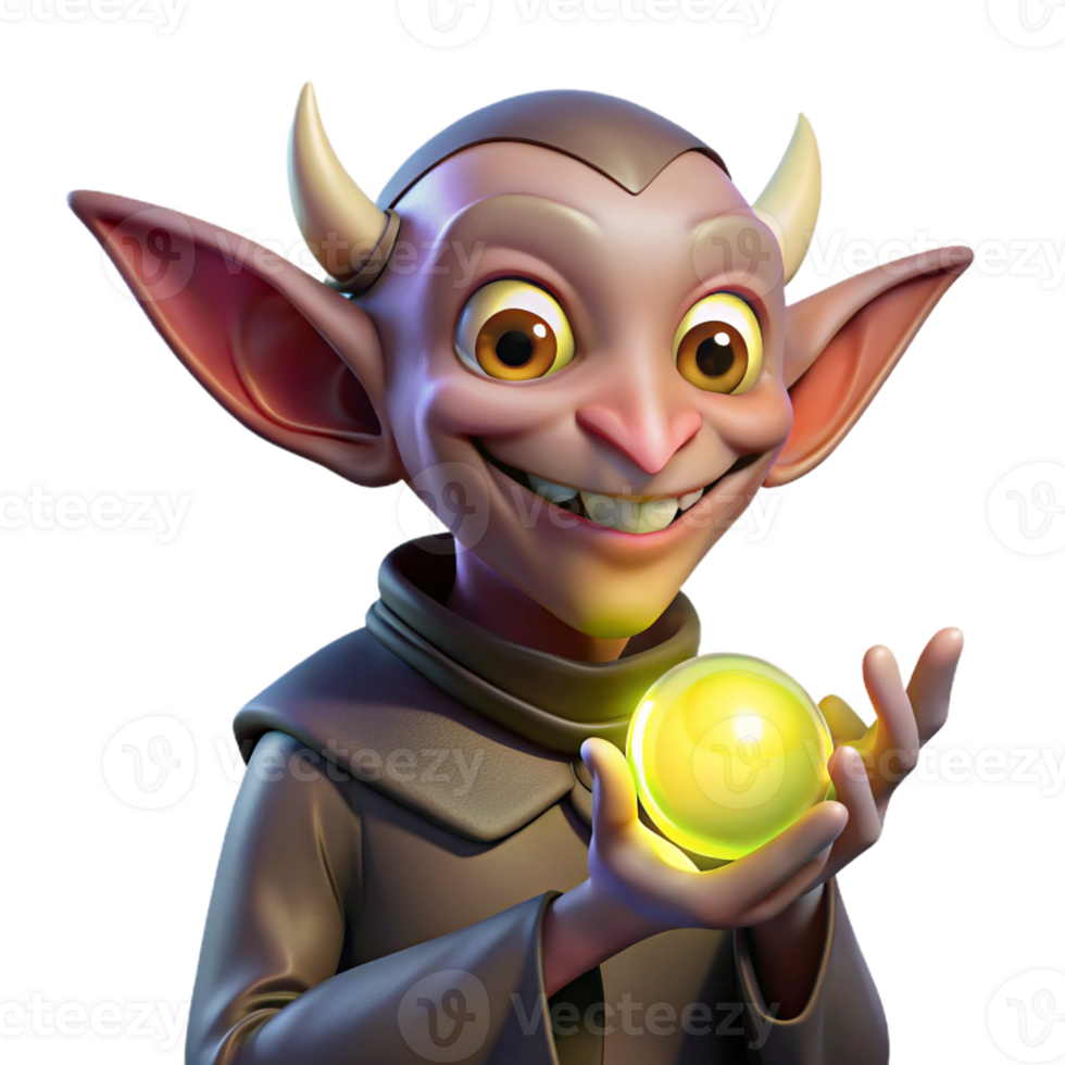 impressive abstract A mischievous imp with pointed ears and a wicked grin, holding a glowing orb. Digital painting, dynamic lighting genuine png