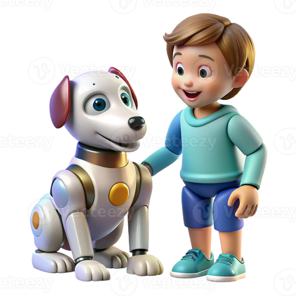 stunning abstract A robotic dog interacting with a human child, warm, friendly lighting, heartwarming style authentic png
