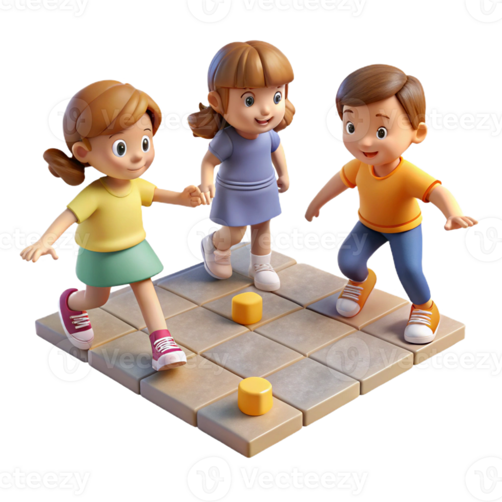 wonderful modern A group of children playing hopscotch on a cracked sidewalk, nostalgic style, warm afternoon light genuine png