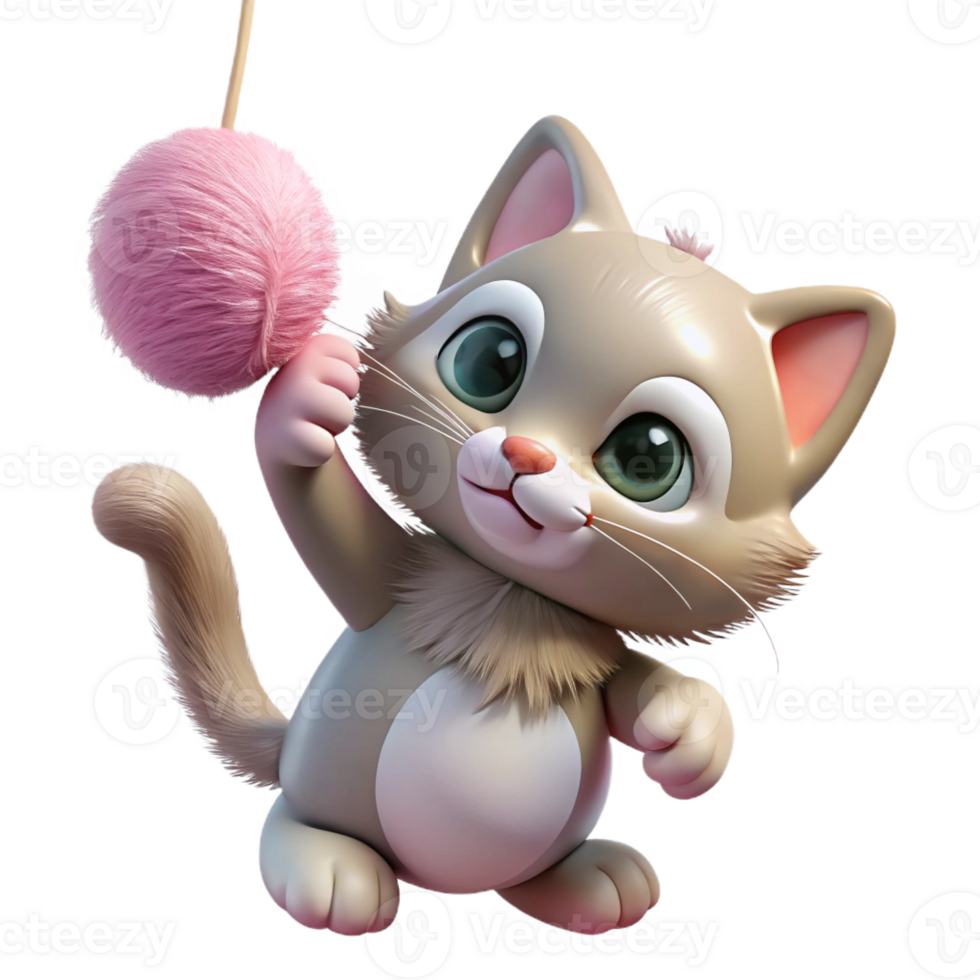 beautiful vintage A playful kitten batting at a dangling string, its fur fluffy and soft, depicted in a charming, whimsical style premium png