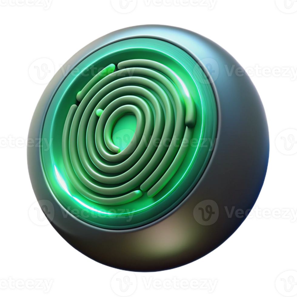 beautiful minimalist A close-up of a fingerprint scanner glowing green, sharp, focused lighting, technological style high resolution png
