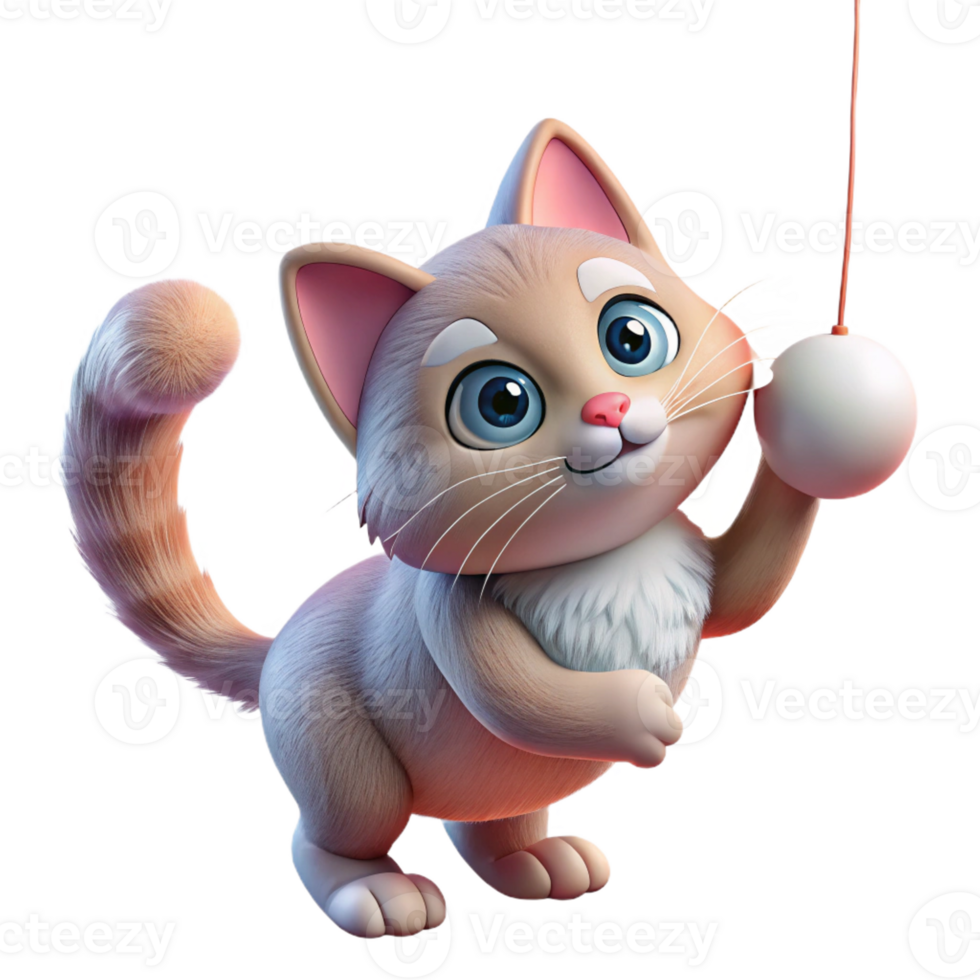 magnificent rustic A playful kitten batting at a dangling string, its fur fluffy and soft, depicted in a charming, whimsical style 4K png