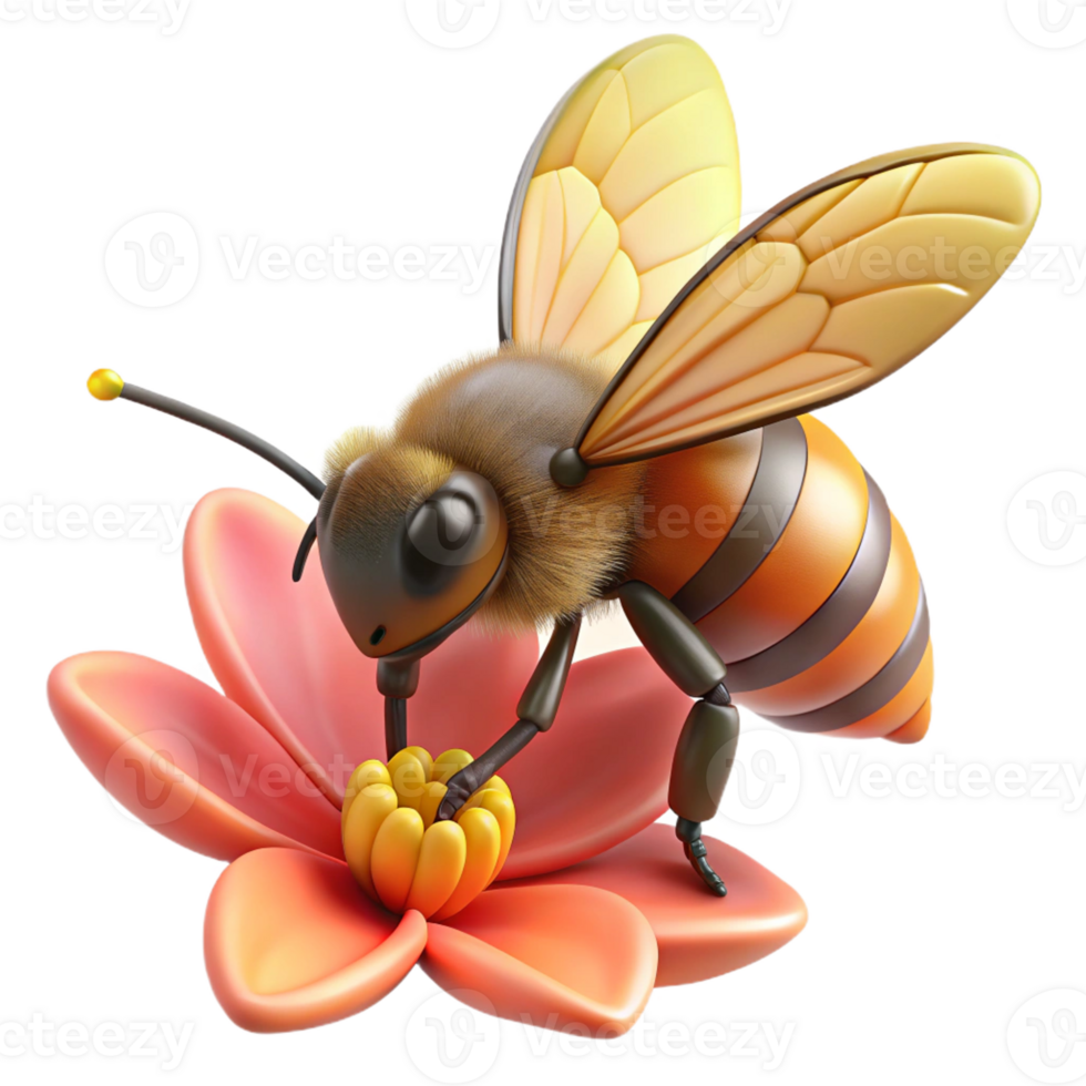 impressive rustic A close-up of a bee collecting pollen from a flower, with a detailed, macro photography style 4K png