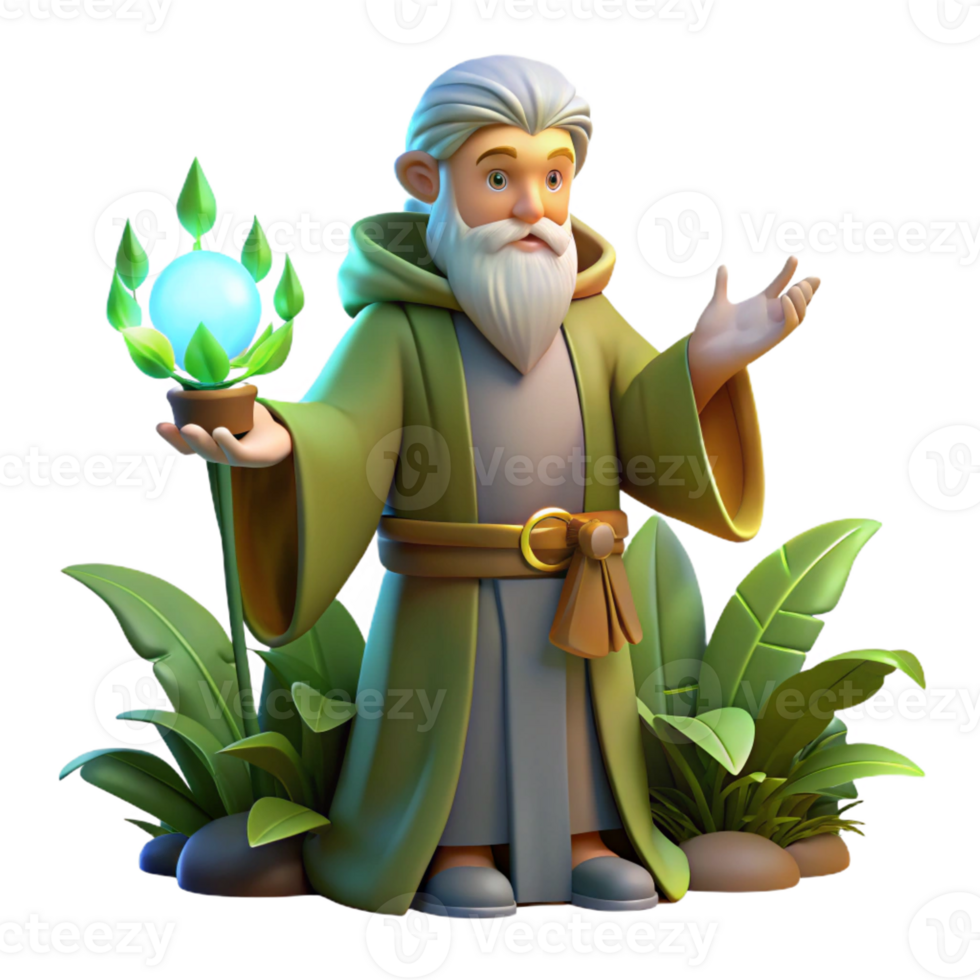 impressive creative A wise old druid casting a healing spell, surrounded by glowing plants. Soft, ethereal lighting. Pre-Raphaelite style genuine png