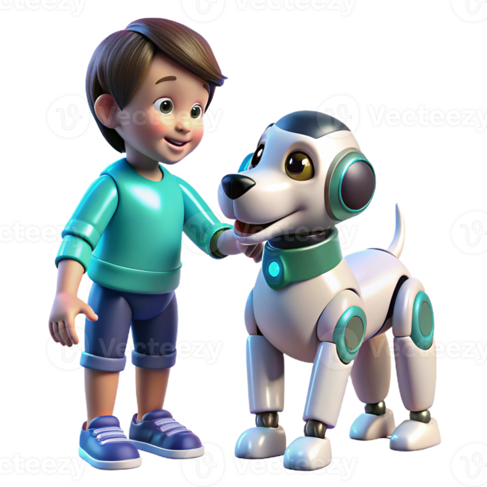 serene modern A robotic dog interacting with a human child, warm, friendly lighting, heartwarming style 4K png