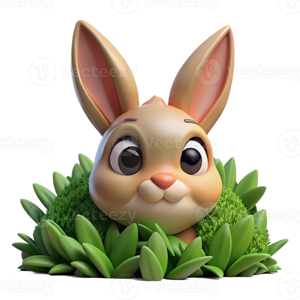 serene rustic A curious rabbit peering out from behind a bush, soft lighting, cartoon style genuine png