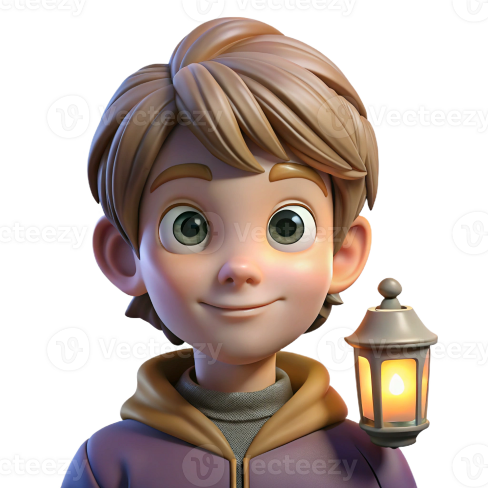 impressive traditional Portrait of a young boy with wide eyes and a curious expression, lit by the soft light of a lantern, in a fantasy art style genuine png
